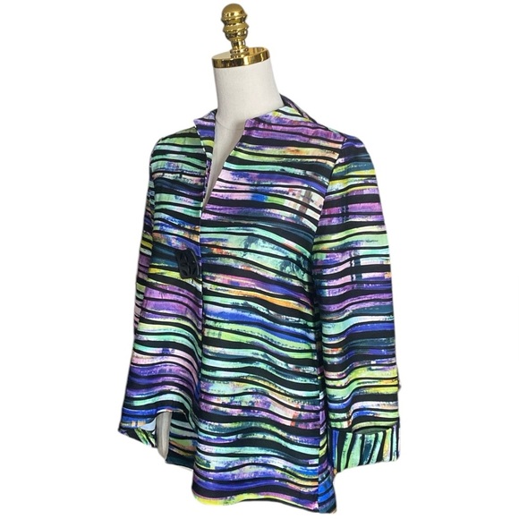 JOSEPH RIBKOFF Multicolored Rainbow Striped Textured Classic Blazer Size 8 - Picture 5 of 12